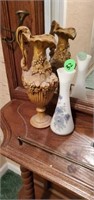 PAINTED BLUE FLOWER VASE AND PITCHER