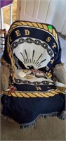 VINTAGE OFFICE CHAIR AND US MARINE THROW