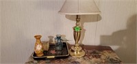 LAMP AND DECOR TRAY AND VASES