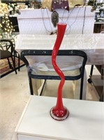 Red glass twisted vase