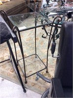 Two tiered metal glass top stand