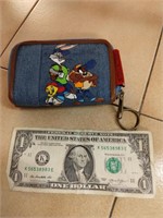 Zippered Looney Tunes denim wallet .