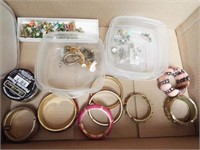 Box of Costume Jewelry, Bracelets, Earrings