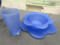Set Of Blue Plastic Bowls And Cups
