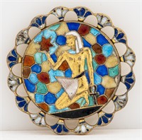 Silver Vermeil Egyptian Motif Enamel Filigree Pin