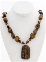 Carved Tiger's Eye 14K Gold Clasp Necklace