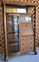 Tiger Oak Larkin Co. desk with bow front cabinet,
