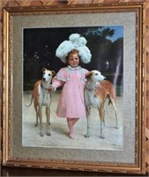 Large framed print of girl in pink dress and feath