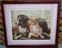 2 framed prints: girl with a dog and girl with a d