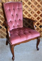Mahogany finish cane & upholstered seat arm chair