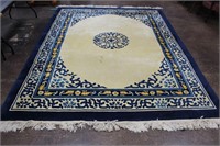 9' x 12' Art Deco Style Blue & White Oriental Rug