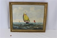 Vintage Dutch Sailboat Painting