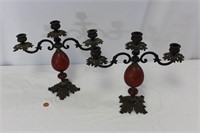 Antique Wood and Metal Candelabras