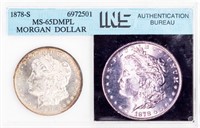 Coin 1878-S  Morgan Silver Dollar INS MS65 DMPL