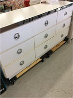 White and silver formica dresser