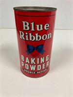 Blue Ribbon baking powder tin.