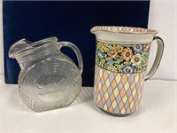 Retro glass pitcher and porcelain pitcher