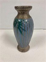 Silver decorated vase 10” tall