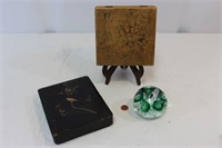 Wooden Box and Paperweight lot