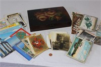 Wooden Treasure Box and Postcard Collection