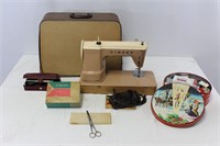 Vintage Portable Singer Sewing Machine and Notions
