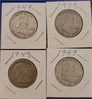 4 1949 Franklin Half Dollars
