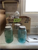 Box of Blue Mason Jars