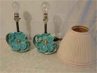 2 Ceramic Blue Flower Lamps