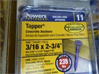 Tapper concrete anchors - 3/16" x 2 3/4" - 8 box