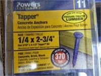 Tapper concrete anchors - 1/4" x 2 3/4" - 4 boxe