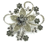 Stunning 3” Silver Flower Rhinestone Brooch