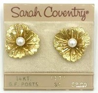 NOS SARAH COVENTRY 14 K G.F. Posts Pearl Earrings
