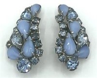Vintage Light Blue Moonstone Rhinestone Earrings