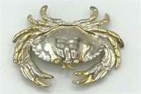 Signed MJ Gold & Silver Tone Crab Brooch 2.25”