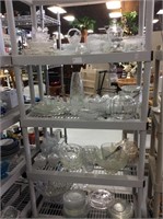 Rack of clear dishware