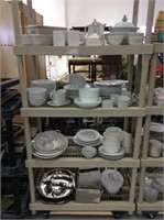 Rack of white dishes