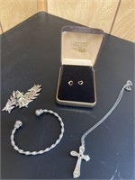 Heart Earrings, Bracelets, & Cross Necklace