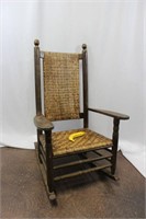 Vintage Rustic Wicker & Wood Rocking Chair