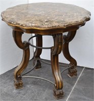 Carved Wood Marble Top Round High Dining Table