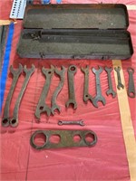 Antique wrenches and metal storage box