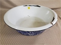 Antique Blue Spongeware Enamelware Bowl
