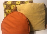 Vintage Throw Pillows, Orange Round Corduroy
