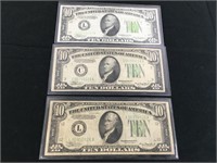 3 1934 US $10 Bills