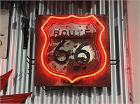 Route 66 neon patina sign