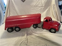 Vintage Tonka truck with tanker trailer