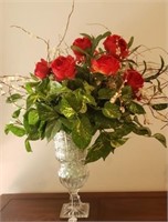 Artificial Roses in Cut Glass Vase