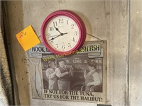 Tin Sign and Wall Clock