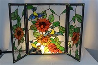 Stained Glass Window with Bird and Flower Theme