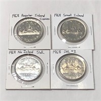 4- 1968 Variant Canadian Nickel Dollar Coins