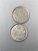 1891 & 1906 Silver Canadian 5 Cent Coins